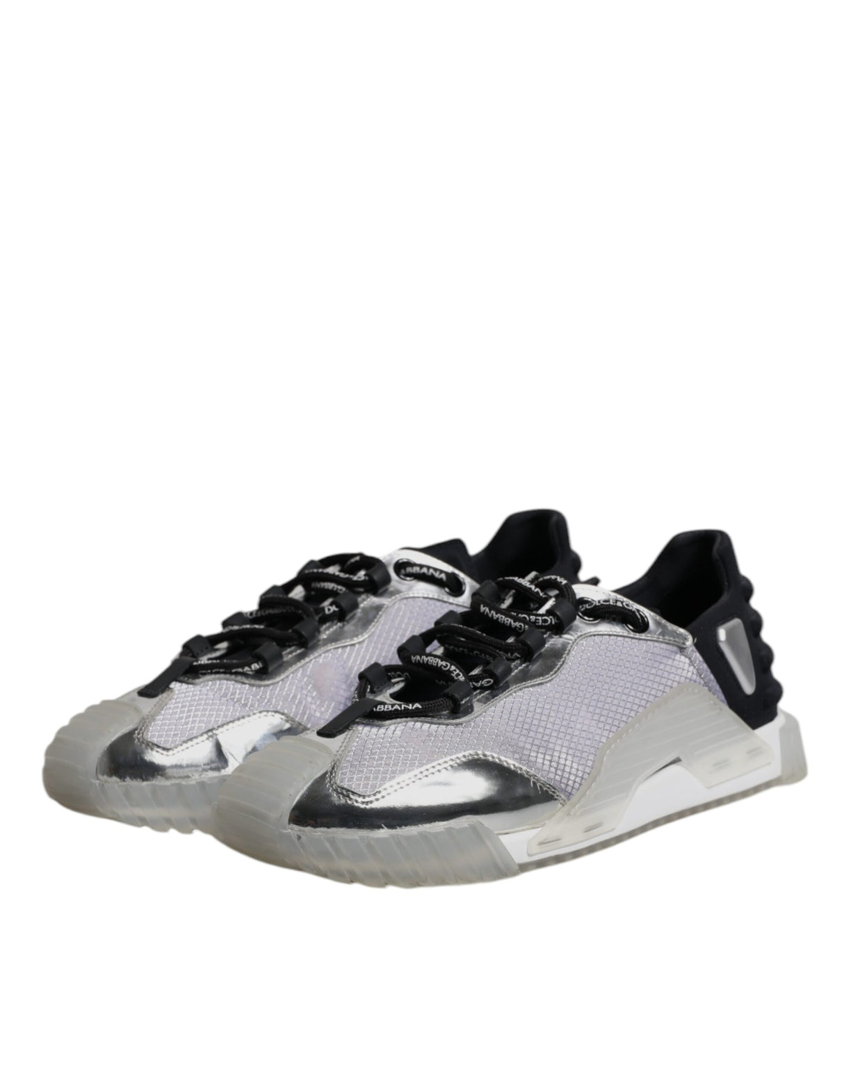 Dolce & Gabbana Silver Black Nylon NS1 Low Top Sneakers Shoes