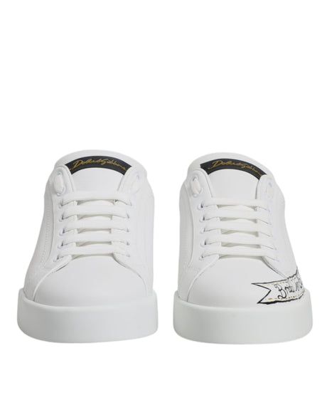 Dolce & Gabbana White Leather Low Top Lace Up Sneakers Shoes