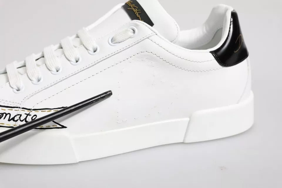 Dolce & Gabbana White Leather Low Top Lace Up Sneakers Shoes