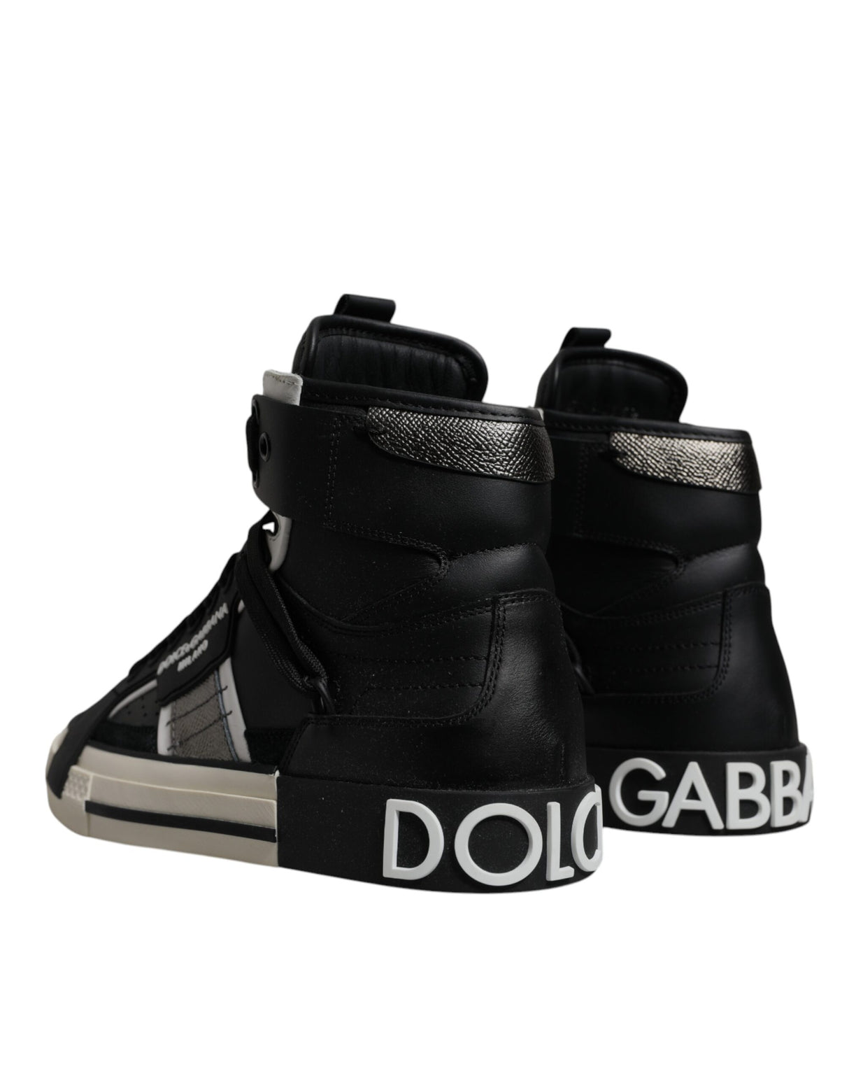 Dolce & Gabbana Black Silver Leather High Top Sneaker Shoes