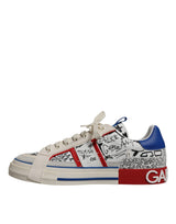 Dolce & Gabbana White Leather Graffiti Custom 2.Zero Sneakers Shoes