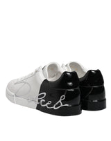 Dolce & Gabbana White Black Logo Portofino Sneakers Shoes