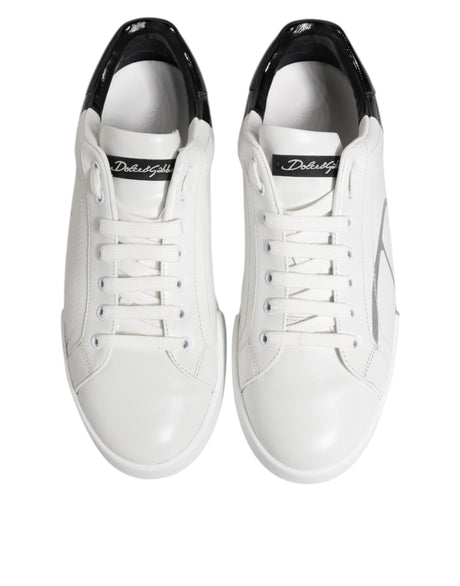 Dolce & Gabbana White Black Logo Portofino Sneakers Shoes