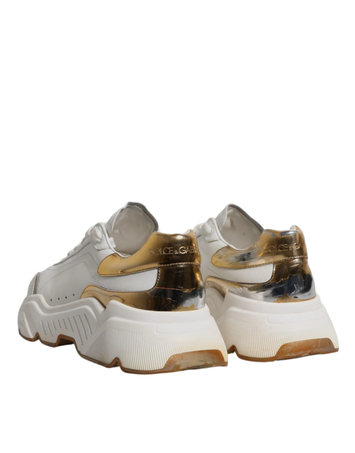 Dolce & Gabbana White Gold DAYMASTER Leather Sneakers Shoes