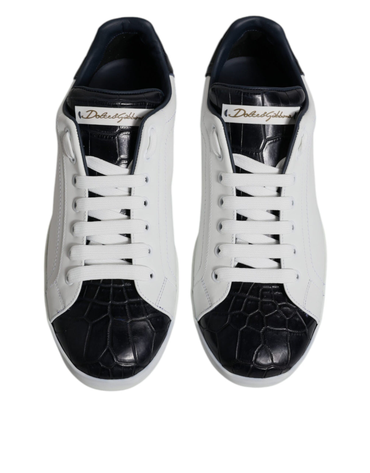 Dolce & Gabbana White Black Leather Portofino Sneakers Shoes