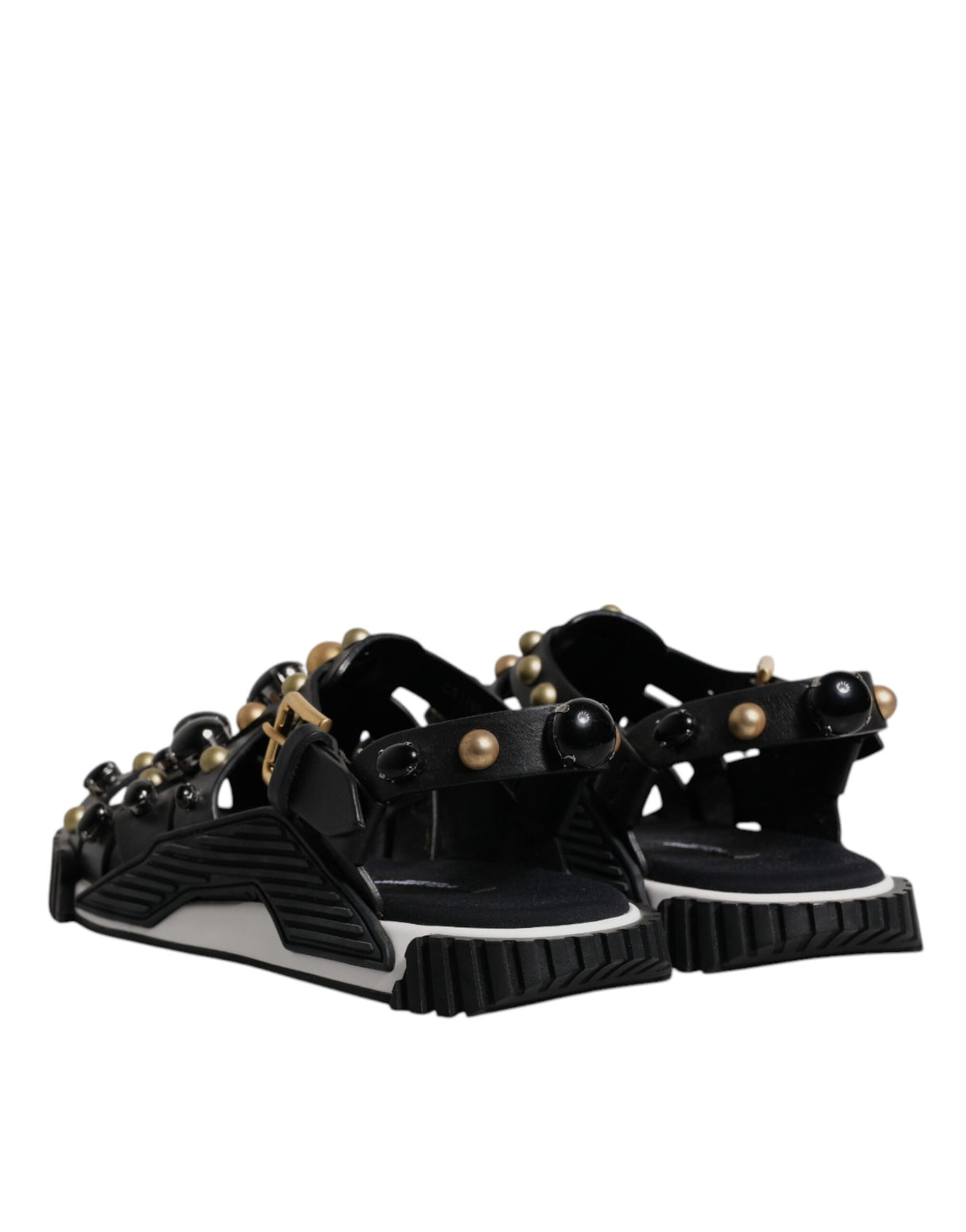 Dolce & Gabbana Black Leather Studded Slides Sandals Shoes