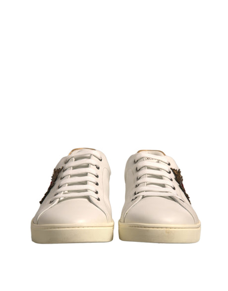 Dolce & Gabbana White Leather Heart Embellished Sneakers Shoes