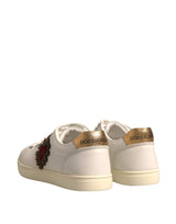 Dolce & Gabbana White Leather Heart Embellished Sneakers Shoes