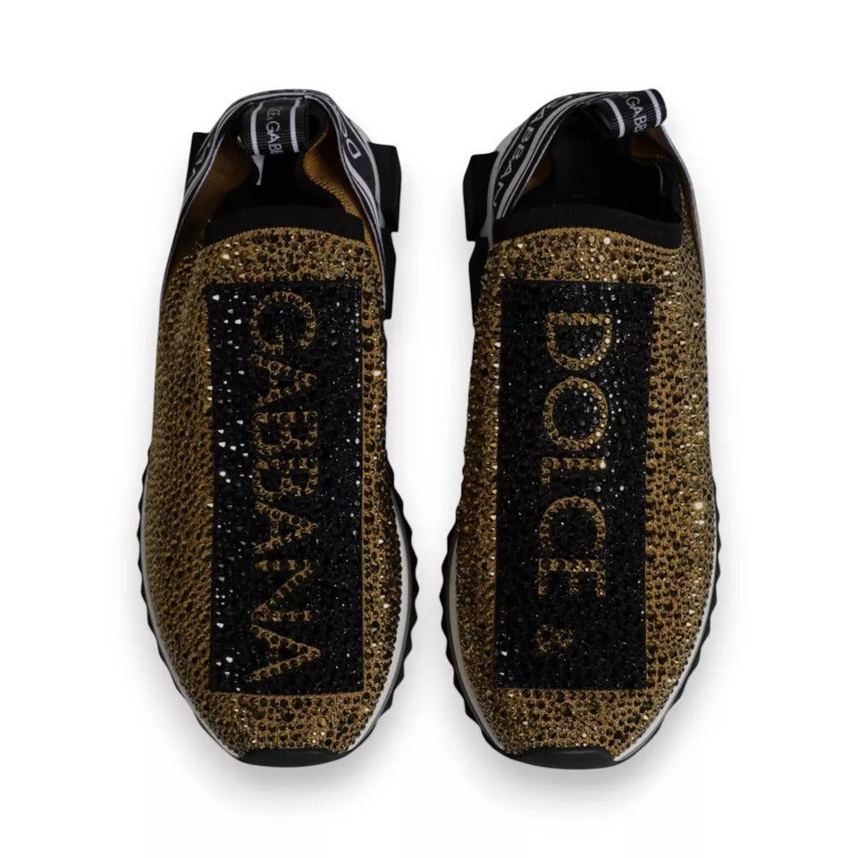 Dolce & Gabbana Gold Rhinestones Sorrento Sneakers Shoes