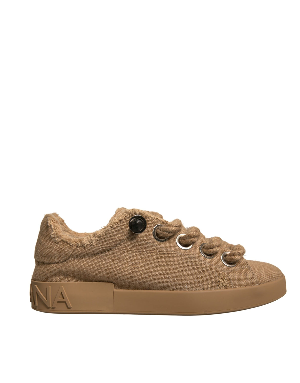 Dolce & Gabbana Brown Jute Fabric Low Top Men Sneakers Shoes