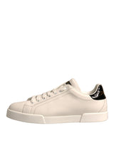 Dolce & Gabbana White Black Leather Low Top Men Sneakers Shoes