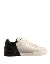 Dolce & Gabbana White Black Logo Portofino Sneakers Shoes