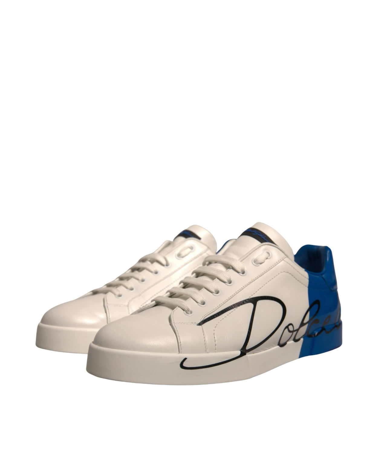 Dolce & Gabbana White Blue Logo Portofino Sneakers Shoes