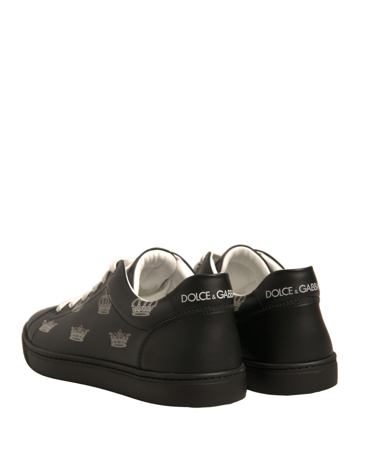 Dolce & Gabbana Black Leather Crown Low Top Sneakers Shoes