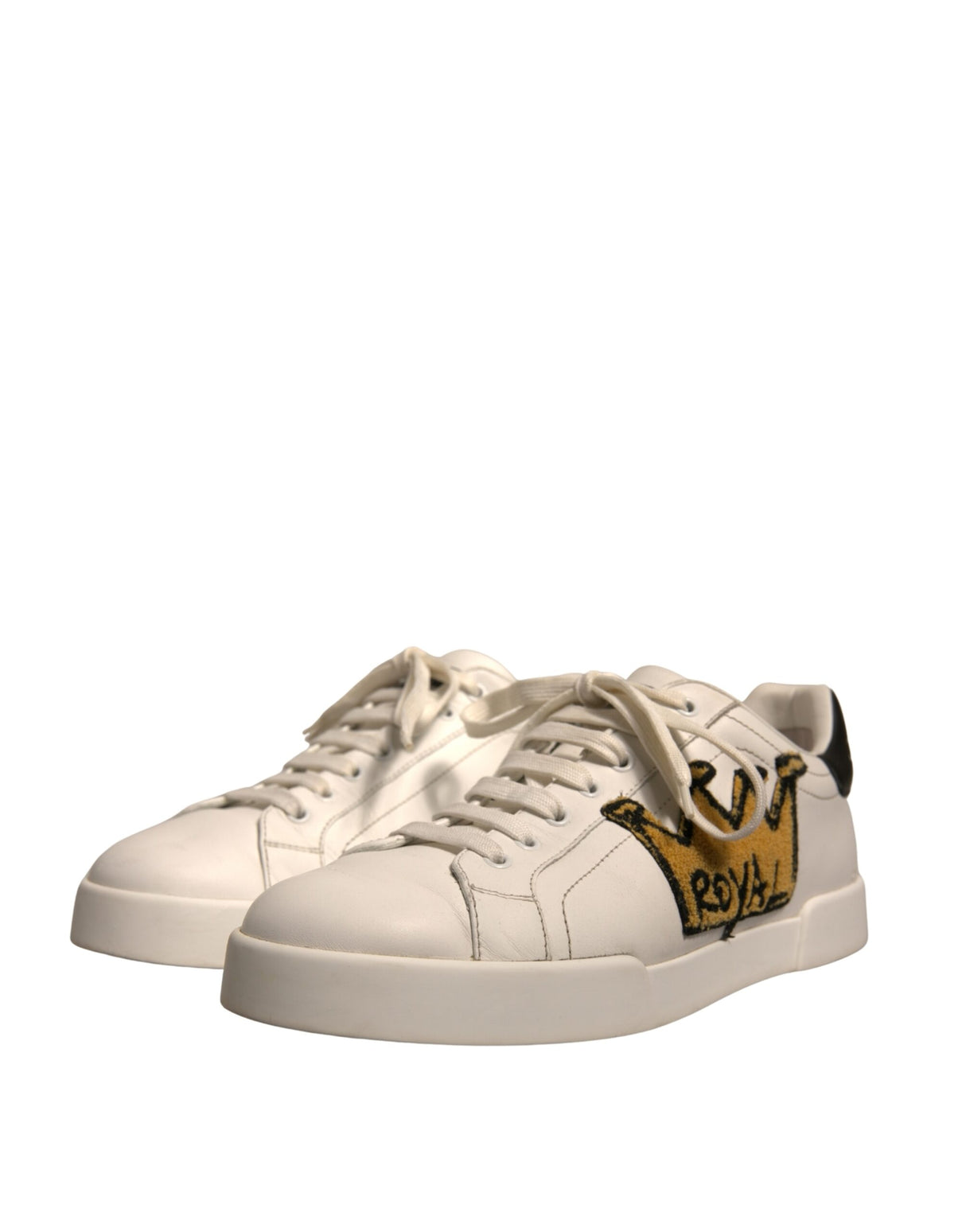 Dolce & Gabbana White Leather Royal Crown Men Sneakers Shoes