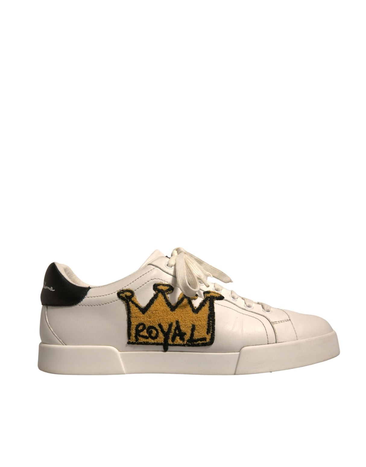 Dolce & Gabbana White Leather Royal Crown Men Sneakers Shoes