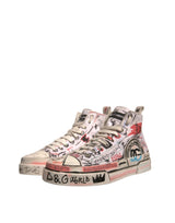 Dolce & Gabbana White Cotton Graffiti High Top Sneakers Shoes