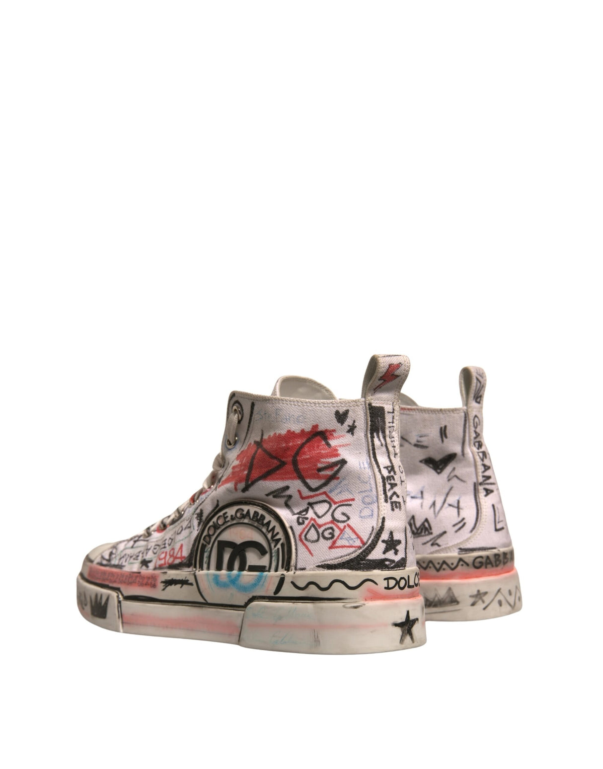 Dolce & Gabbana White Cotton Graffiti High Top Sneakers Shoes