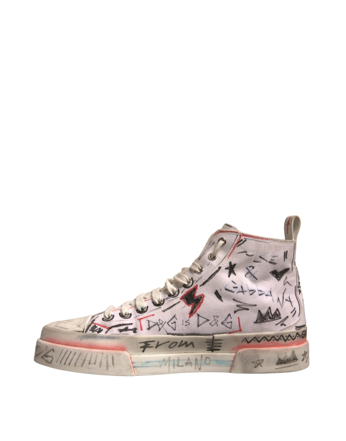 Dolce & Gabbana White Cotton Graffiti High Top Sneakers Shoes