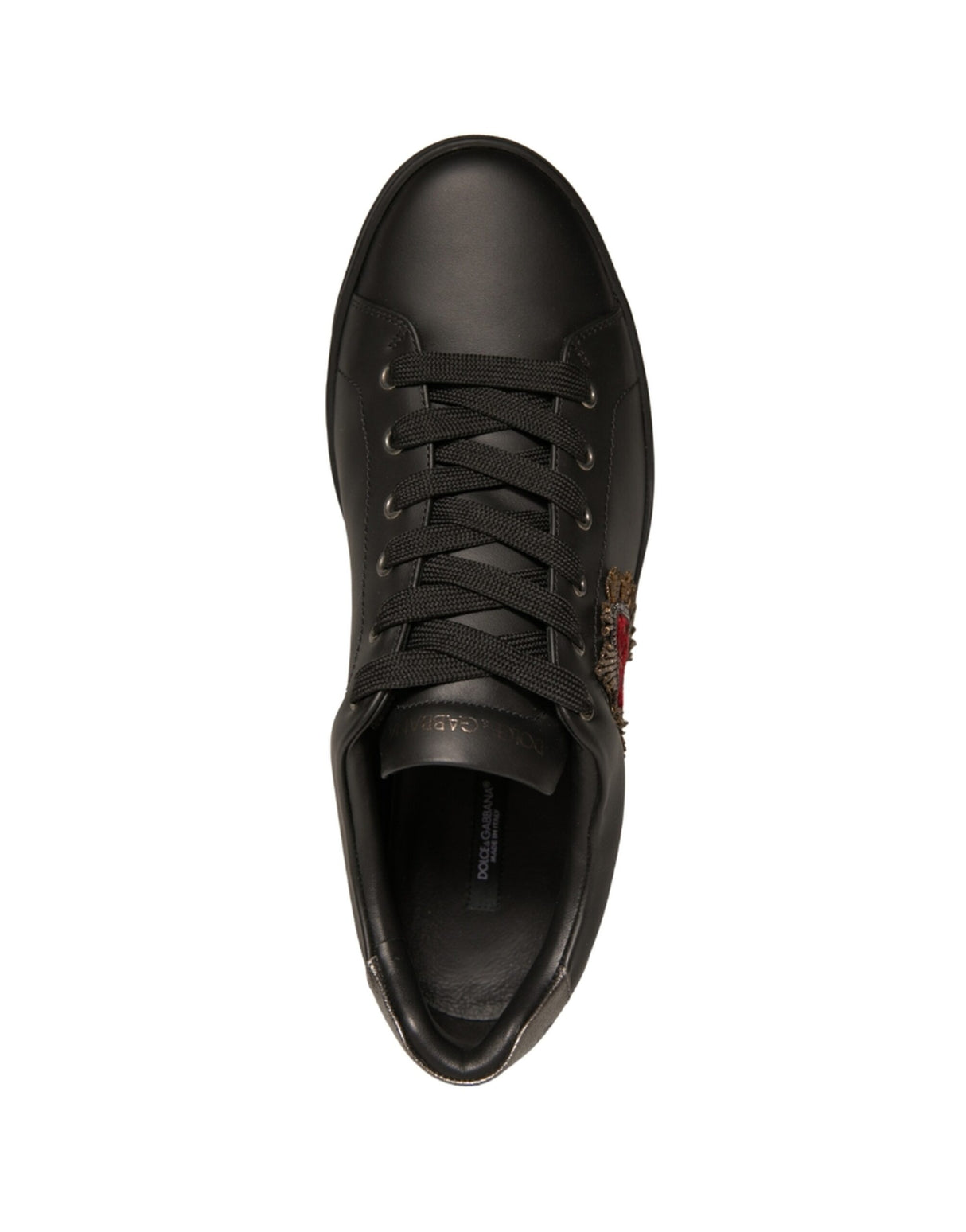 Dolce & Gabbana Black Leather Heart Embellished Sneakers Shoes