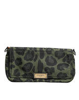 Dolce & Gabbana Green Nylon Leopard Print Shell Messenger Crossbody Bag