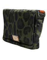 Dolce & Gabbana Green Nylon Leopard Print Shell Messenger Crossbody Bag