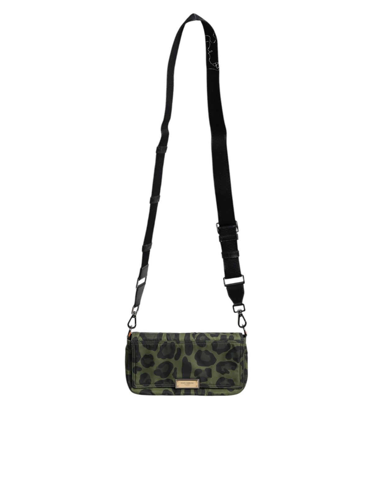 Dolce & Gabbana Green Nylon Leopard Print Shell Messenger Crossbody Bag