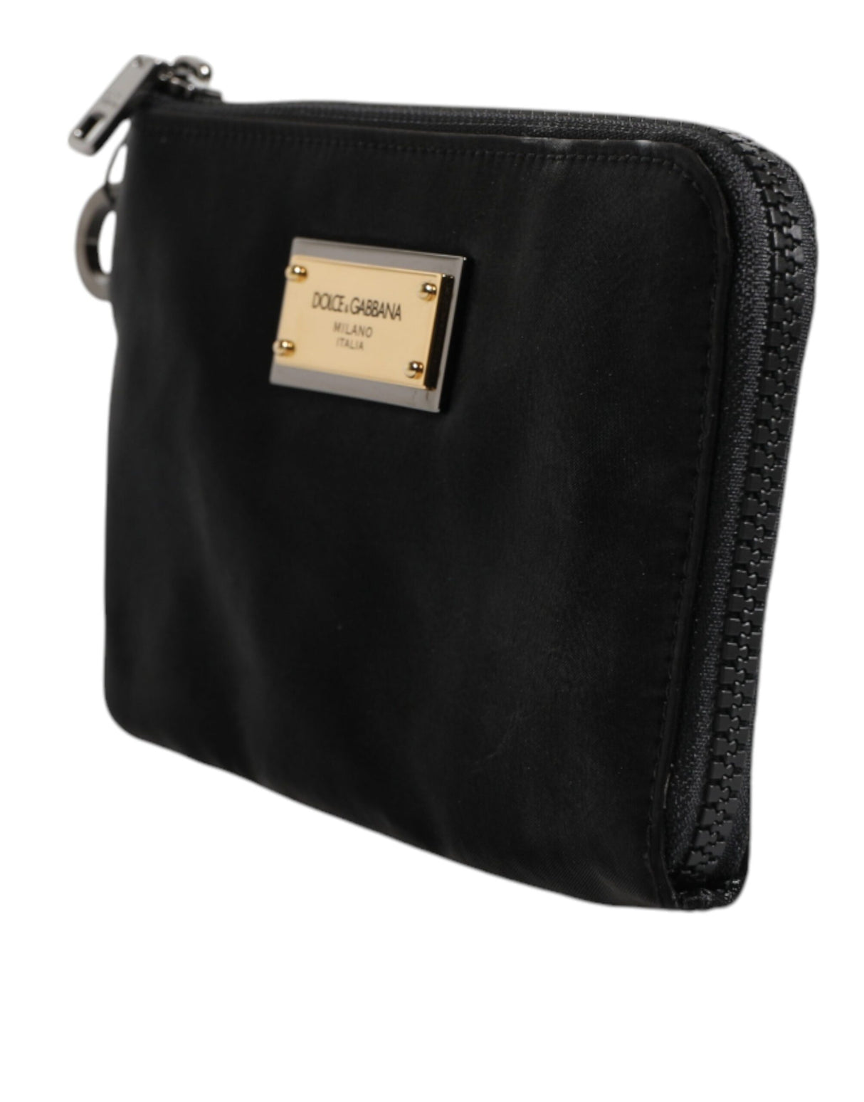 Dolce & Gabbana Black Nylon Logo Plaque Keyring Pouch Clutch Bag