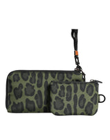 Dolce & Gabbana Green Leopard Leather Logo Plaque Multifunctional Kit Bag