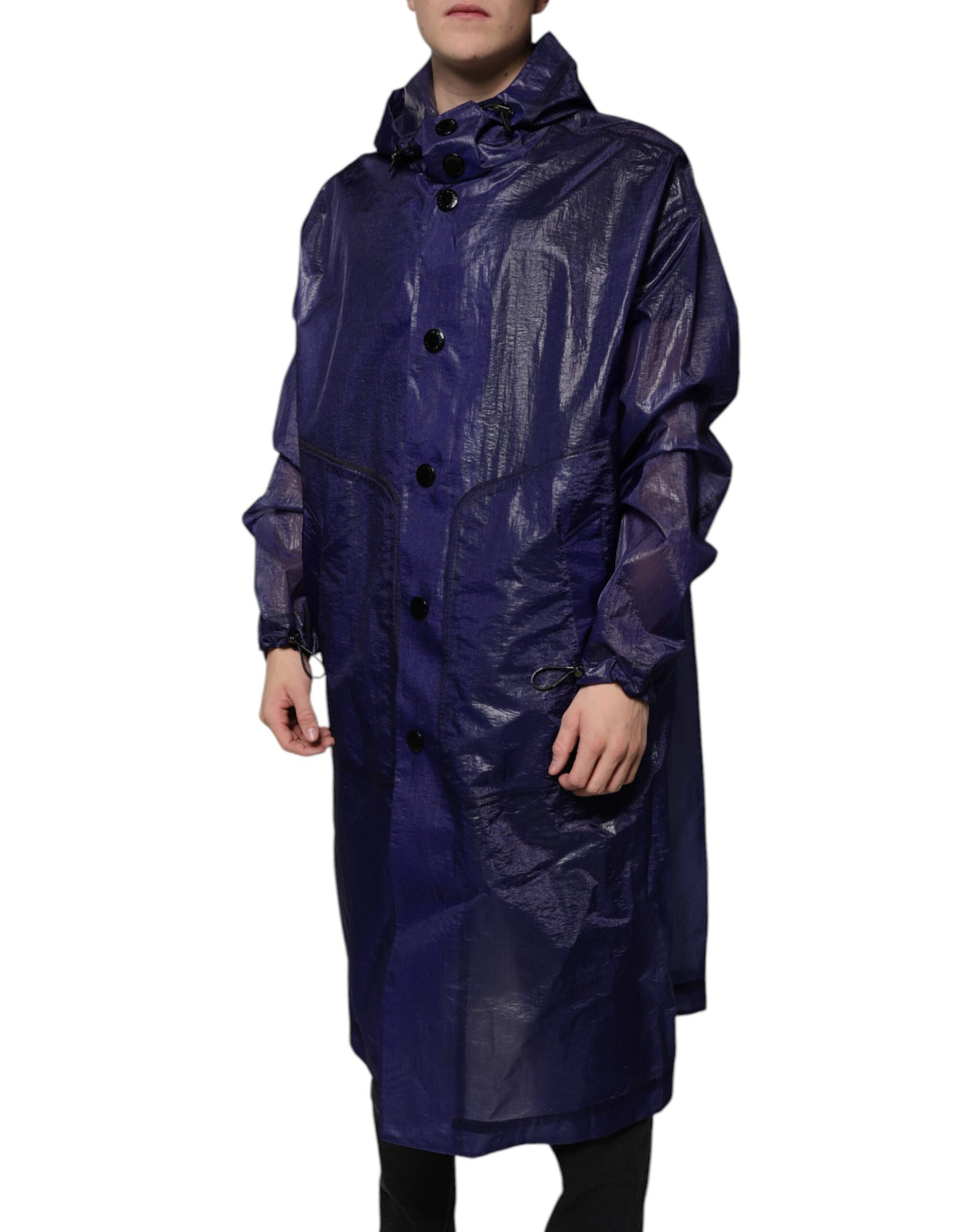 Dolce & Gabbana Dark Blue Cotton Hooded Men Raincoat Jacket