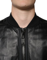 Dolce & Gabbana Black Lambskin Full Zip Biker Blouson Jacket