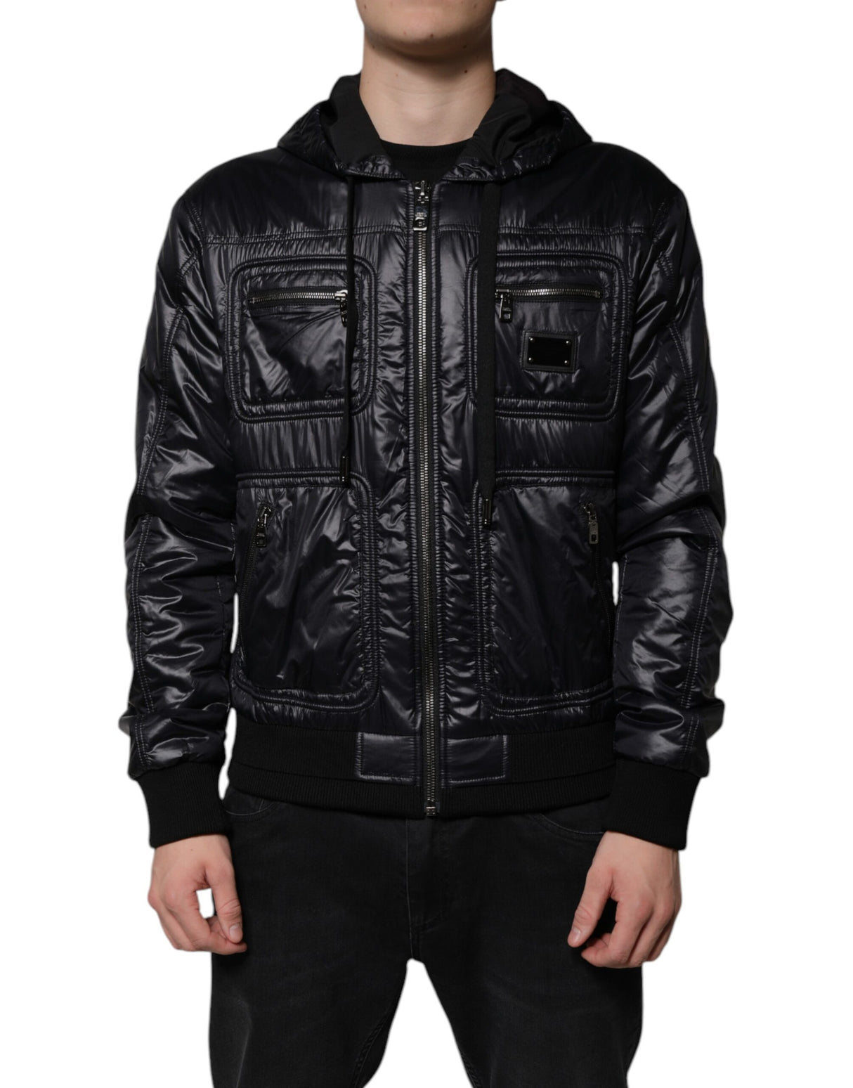 Dolce & Gabbana Black Nylon Hooded Full Zip Blouson Jacket