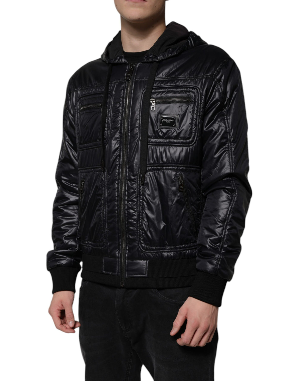 Dolce & Gabbana Black Nylon Hooded Full Zip Blouson Jacket