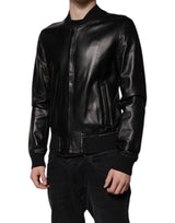 Dolce & Gabbana Black Leather Full Zip Biker Blouson Jacket