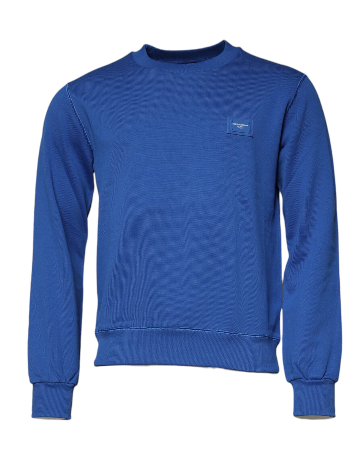 Dolce & Gabbana Blue Logo Plaque Crew Neck Pullover Sweater