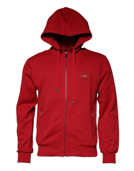 Dolce & Gabbana Red Logo Full Zip Hooded Sweatshirt Sweater