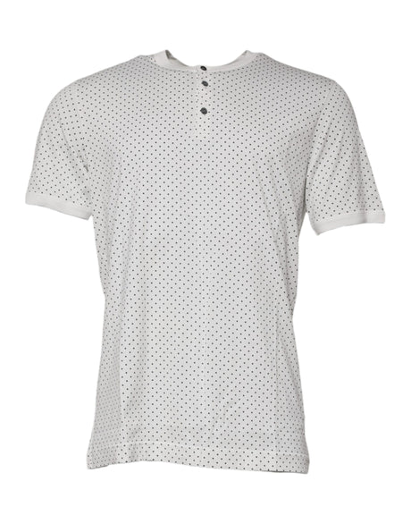 Dolce & Gabbana White Polka Dot Cotton Crew Neck Henley T-shirt