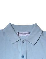 Dolce & Gabbana Blue Cotton Crown Collared Polo T-shirt