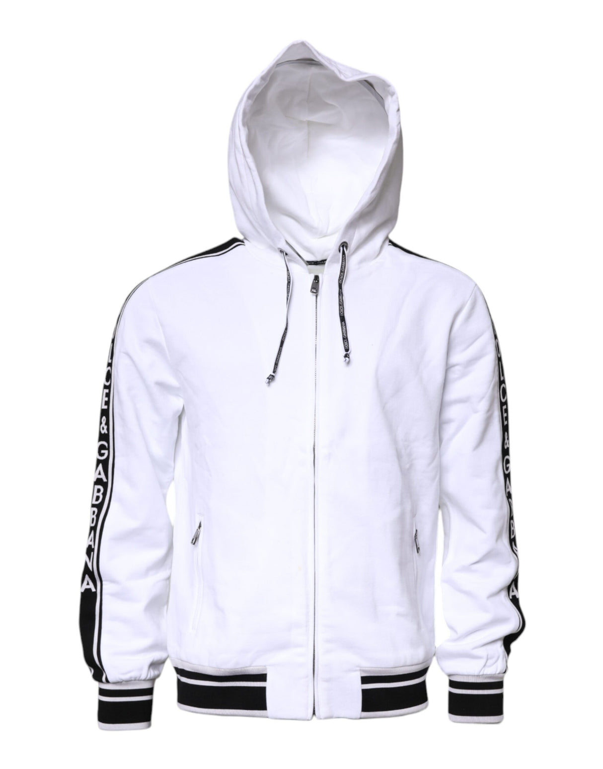 Dolce & Gabbana White Full Zip Hooded Sweatshirt Sweater