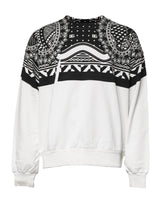 Dolce & Gabbana White Black Printed Cotton Sweatshirt Sweater