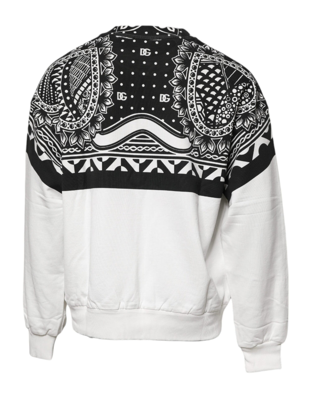 Dolce & Gabbana White Black Printed Cotton Sweatshirt Sweater