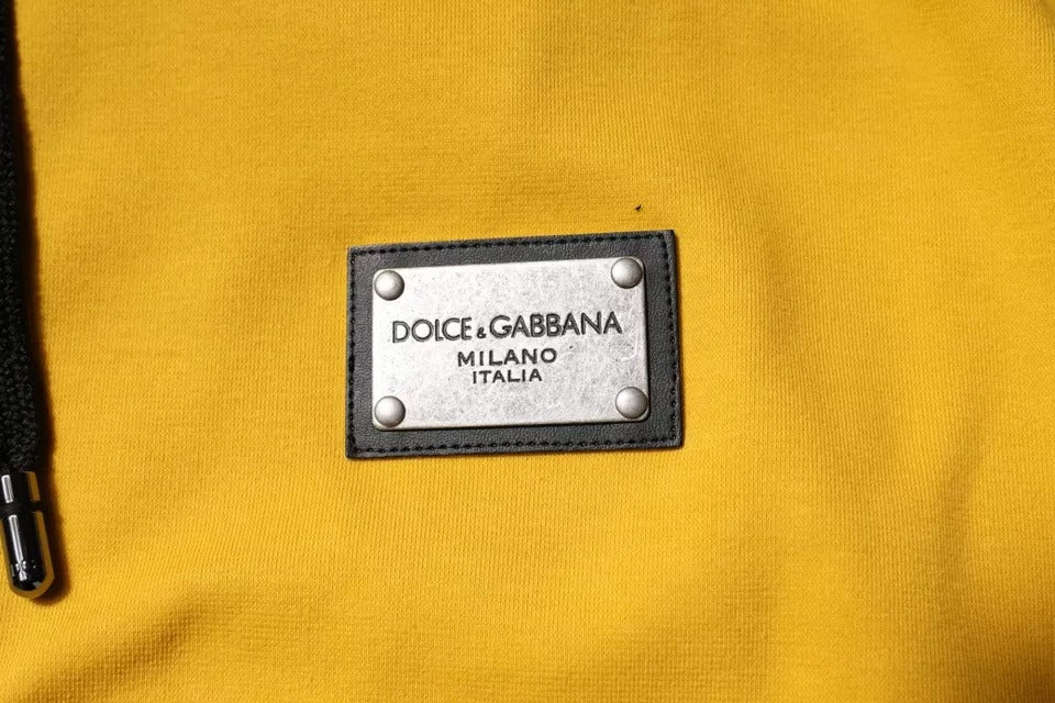 Dolce & Gabbana Yellow Logo Plaque Hooded Full Zip Sweater