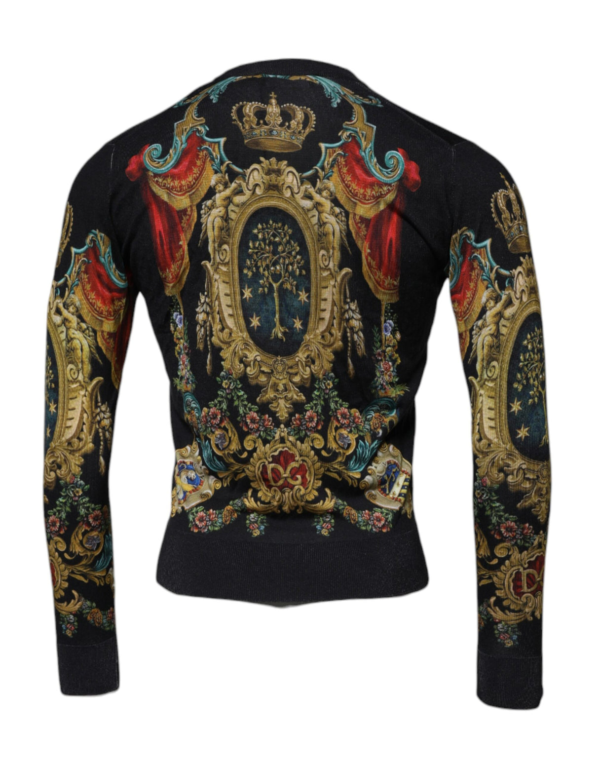 Dolce & Gabbana Black Heraldic DG Silk Round Neck Pullover Sweater