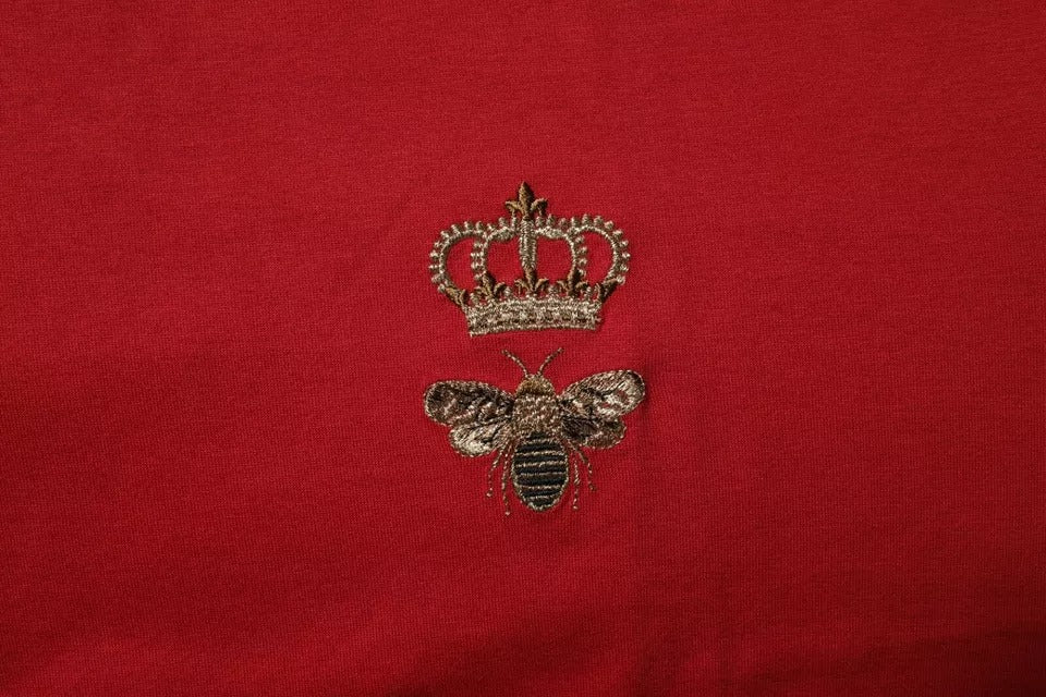 Dolce & Gabbana Red Crown Bee Cotton Men Crew Neck T-shirt