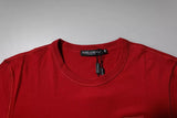 Dolce & Gabbana Red Logo Plaque Cotton Crew Neck T-shirt