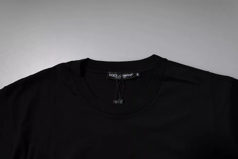 Dolce & Gabbana Black Logo Patch Cotton Crew Neck T-shirt