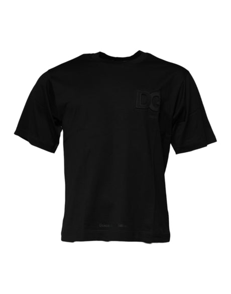 Dolce & Gabbana Black Logo Cotton Men Crew Neck T-shirt