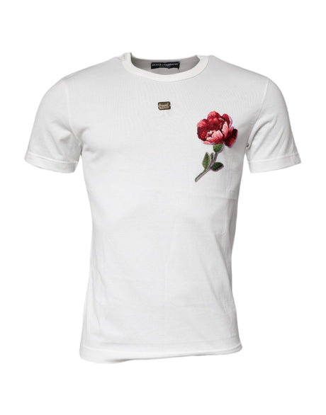 Dolce & Gabbana White Cotton Logo Floral Crew Neck T-shirt