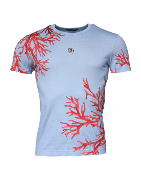 Dolce & Gabbana Light Blue Coral Cotton Men Crew Neck T-shirt