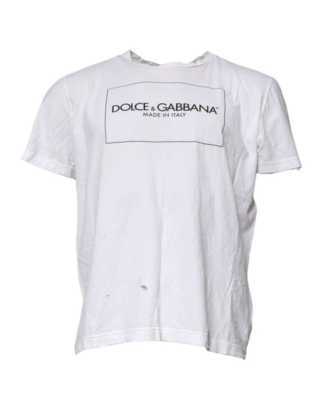 Dolce & Gabbana White Logo Print Cotton Crew Neck T-shirt